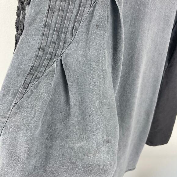 Peacock Ways Cotton Medium Grey Flower Tunic Artisan Lagenlook Dress Pink Ribbon - Picture 3 of 12